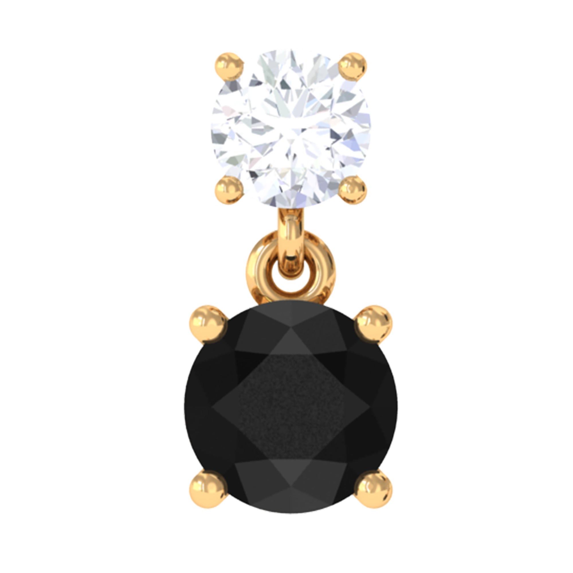 Round Black Onyx and Diamond Helix Drop Earring AAA - Rosec Jewels