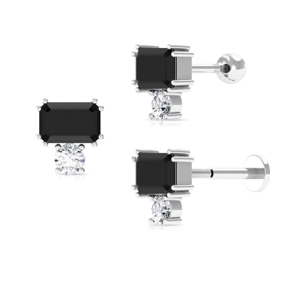 Created Black Diamond and Moissanite Two Stone Helix Earring Lab Created Black Diamond - ( AAAA ) - Quality - Rosec Jewels
