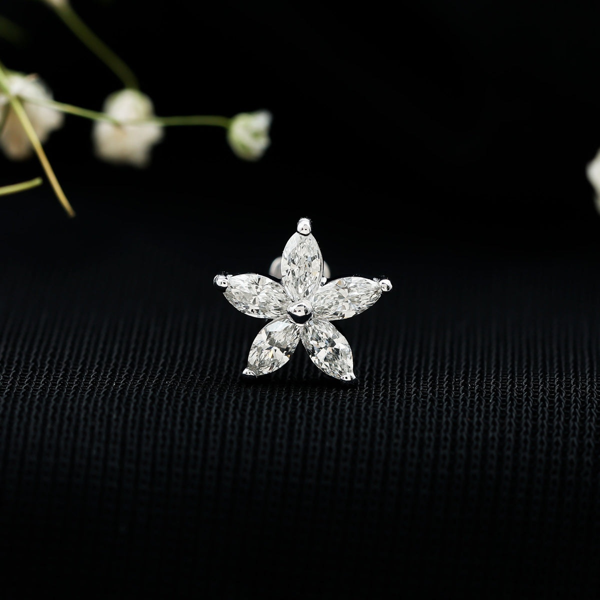 Marquise Cut Moissanite Floral Earring for Cartilage Piercing D-VS1 - Rosec Jewels