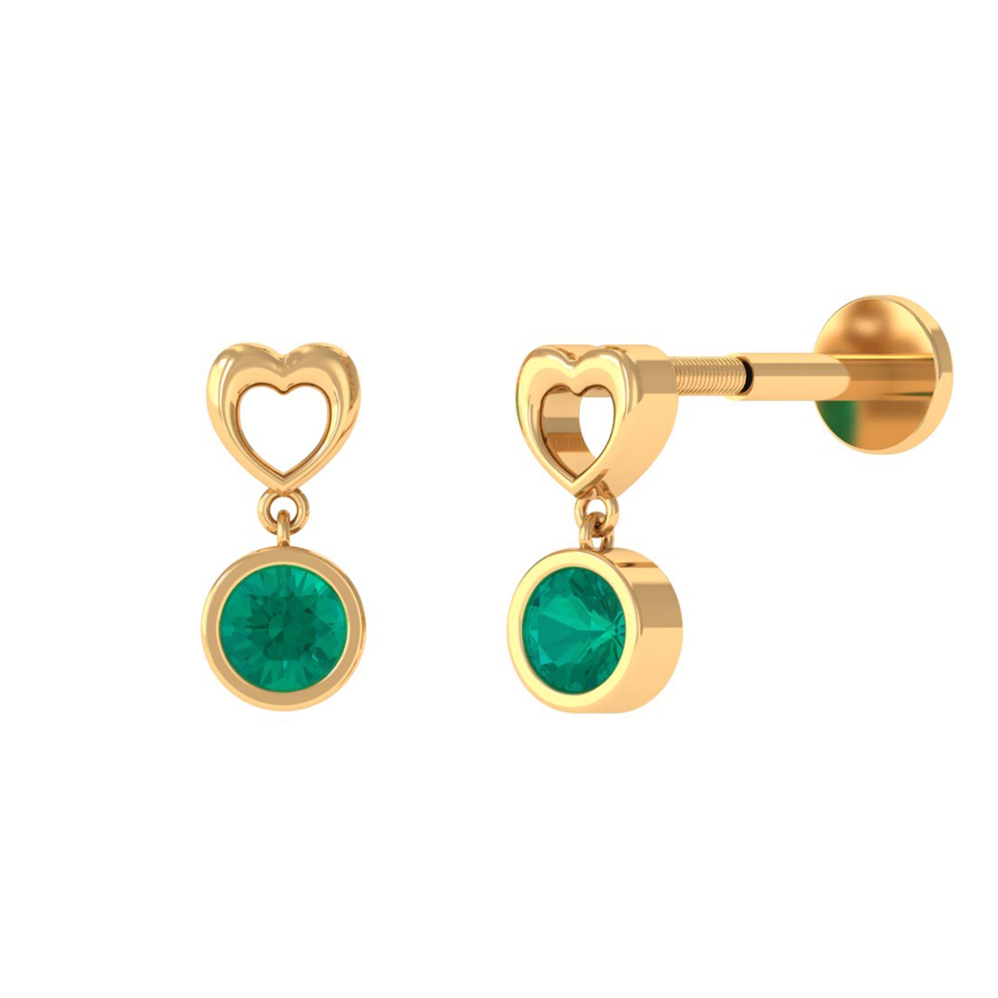Rosec Jewels-Emerald Heart Drop Earring for Tragus Piercing