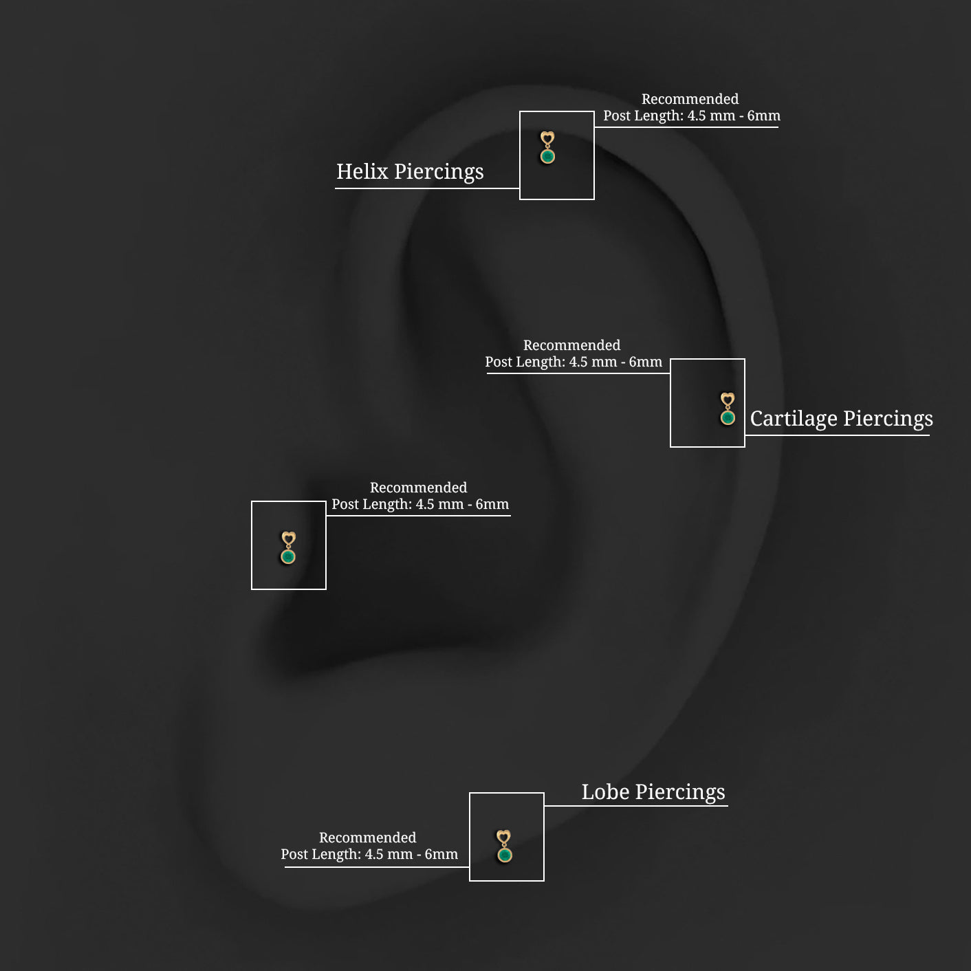Rosec Jewels-Emerald Heart Drop Earring for Tragus Piercing