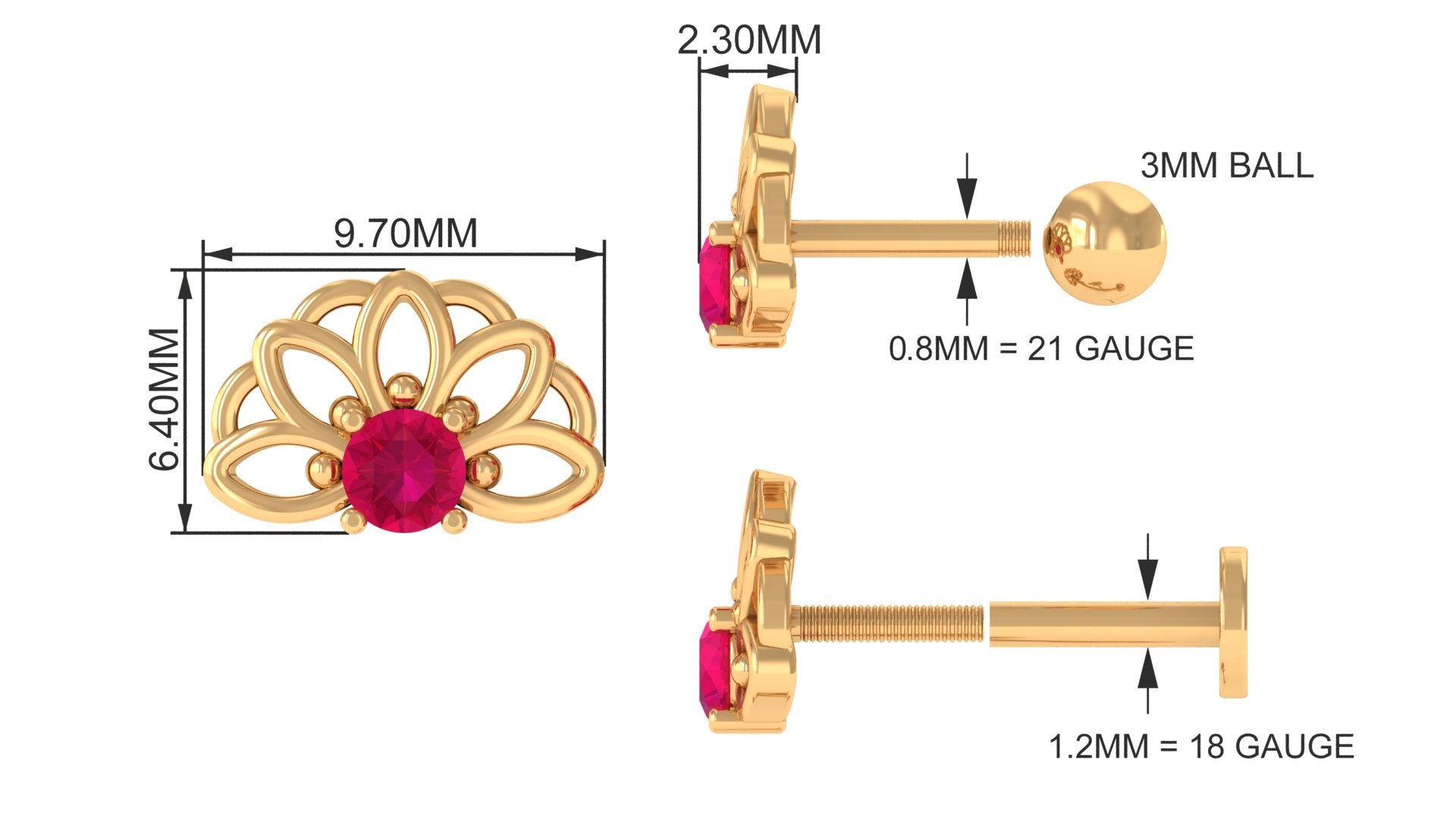 Rosec Jewels-Natural Ruby Lotus Cartilage Earring