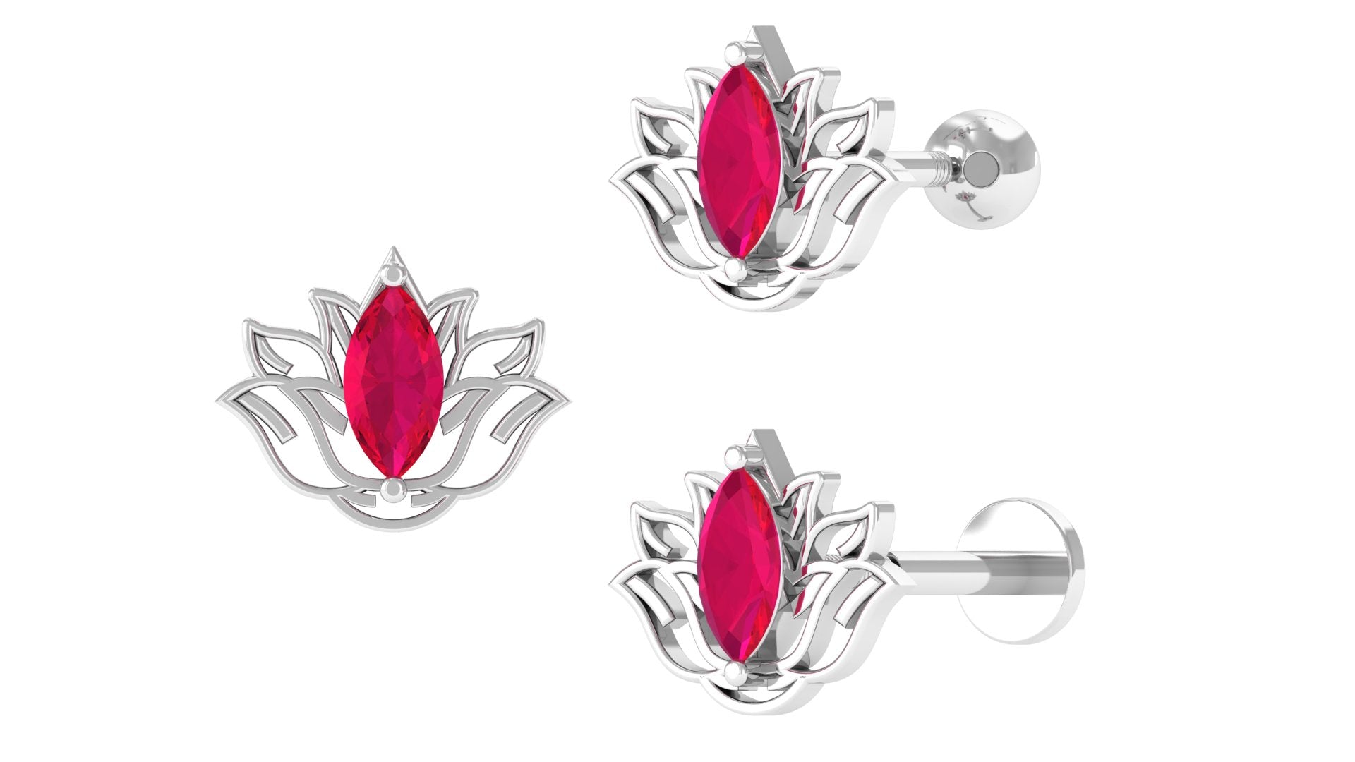 Rosec Jewels-Marquise Ruby Lotus Earring for Helix Piercing