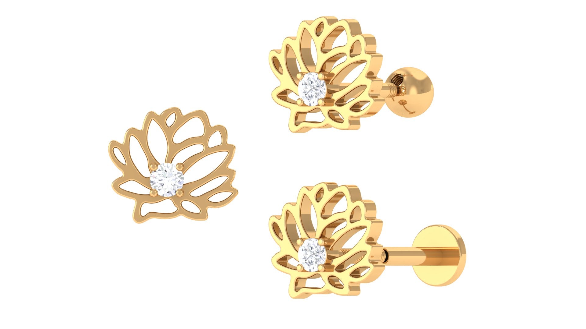 Diamond Lotus Flower Earring for Conch Piercing