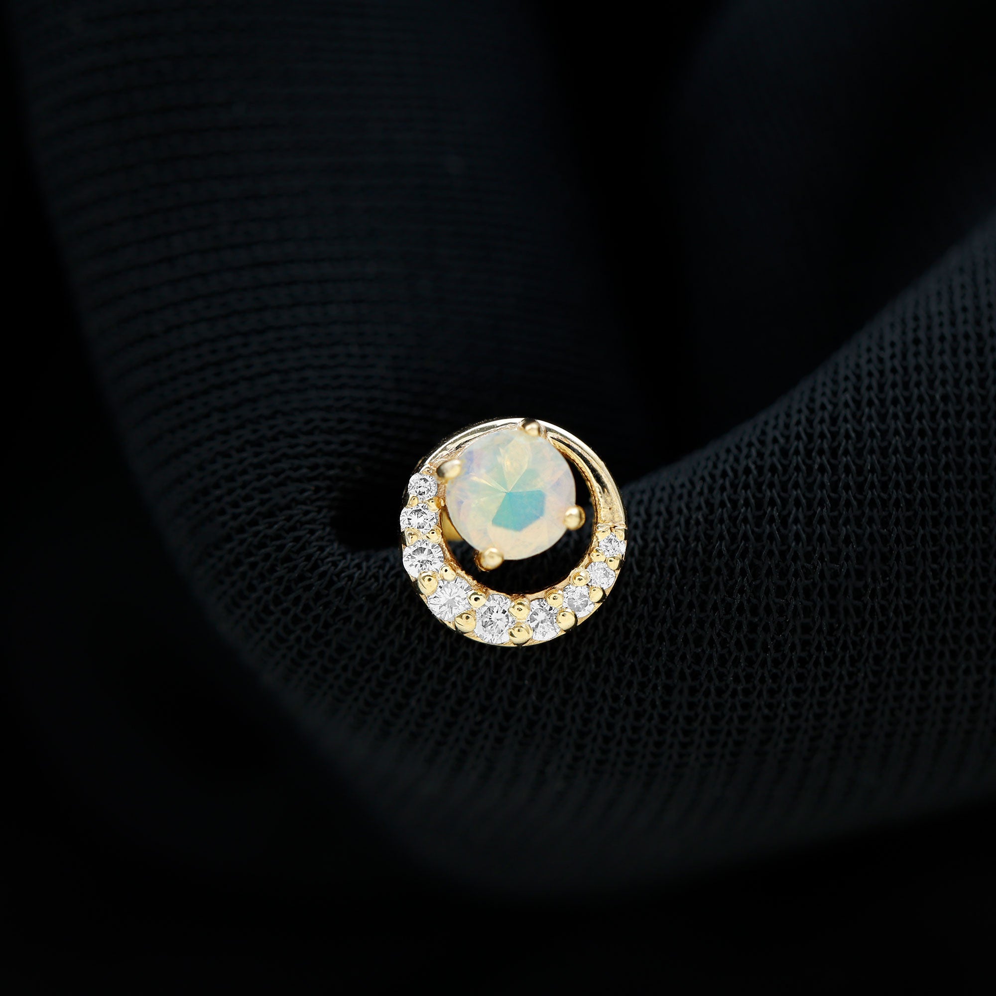 Ethiopian Opal and Diamond Circle Cartilage Earring AAA - Rosec Jewels