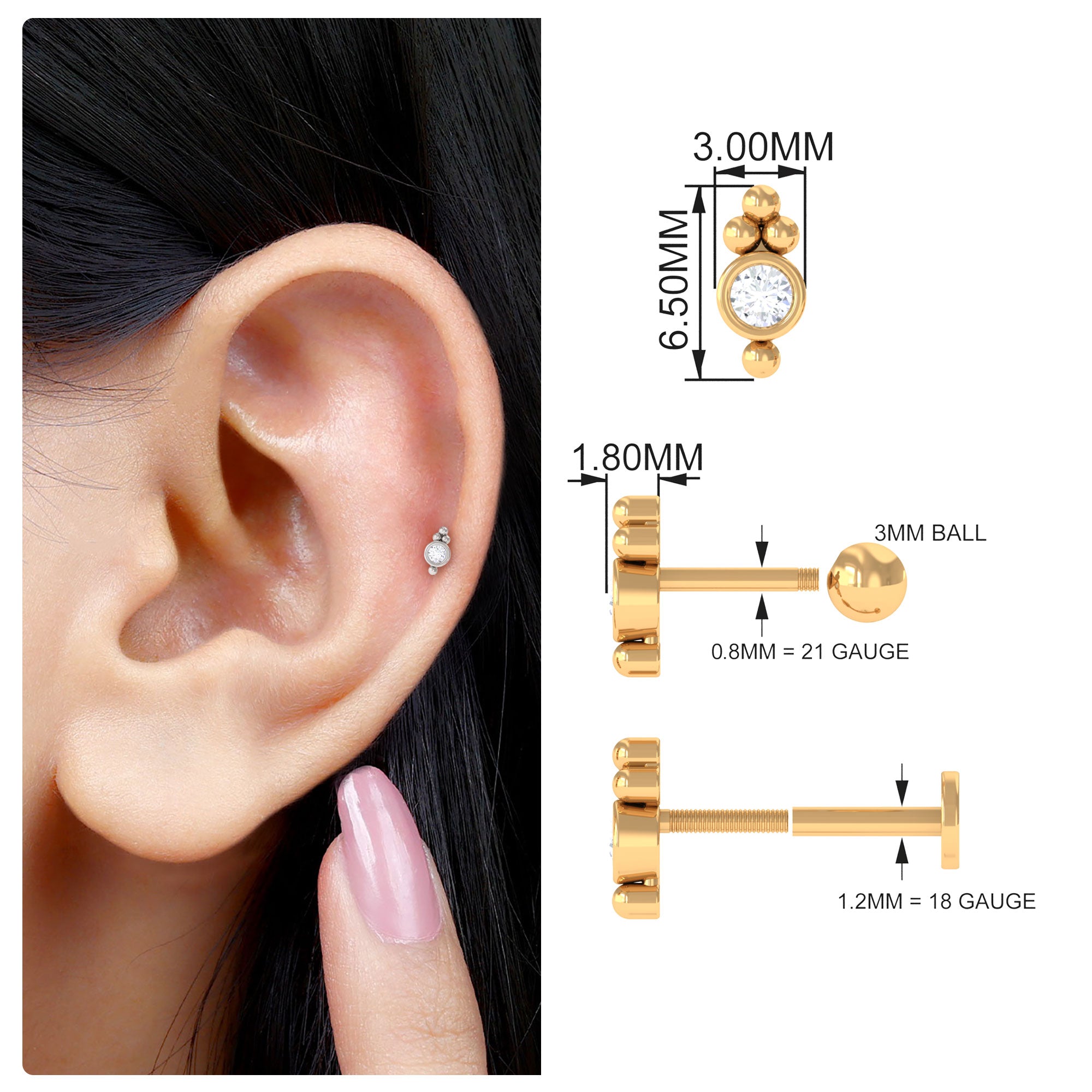 Dainty Diamond Beaded Conch Earring Natural - ( HI-SI ) - Rosec Jewels
