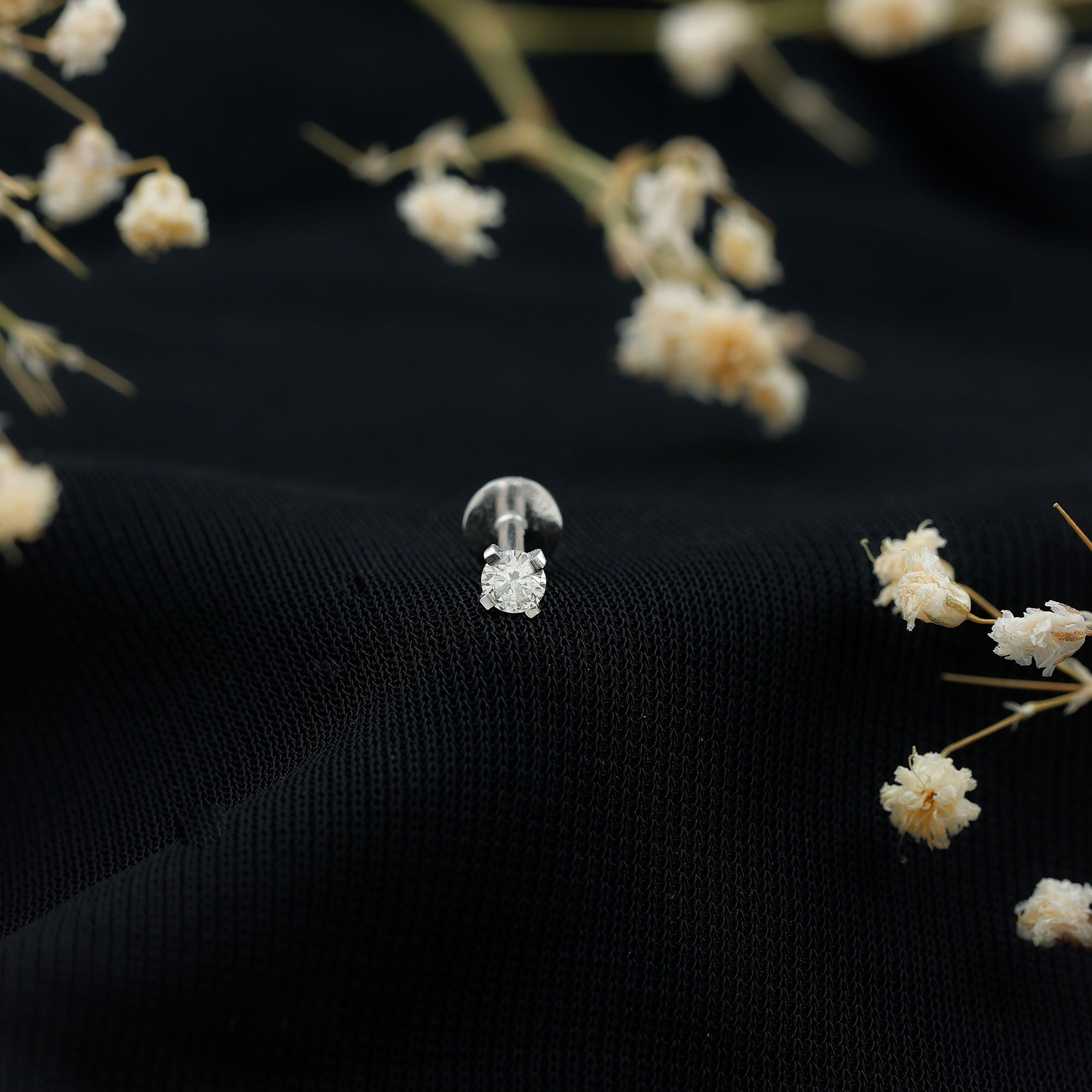 Minimalist Peg Head Set Diamond Nose Pin Stud Natural - ( HI-SI ) - Rosec Jewels