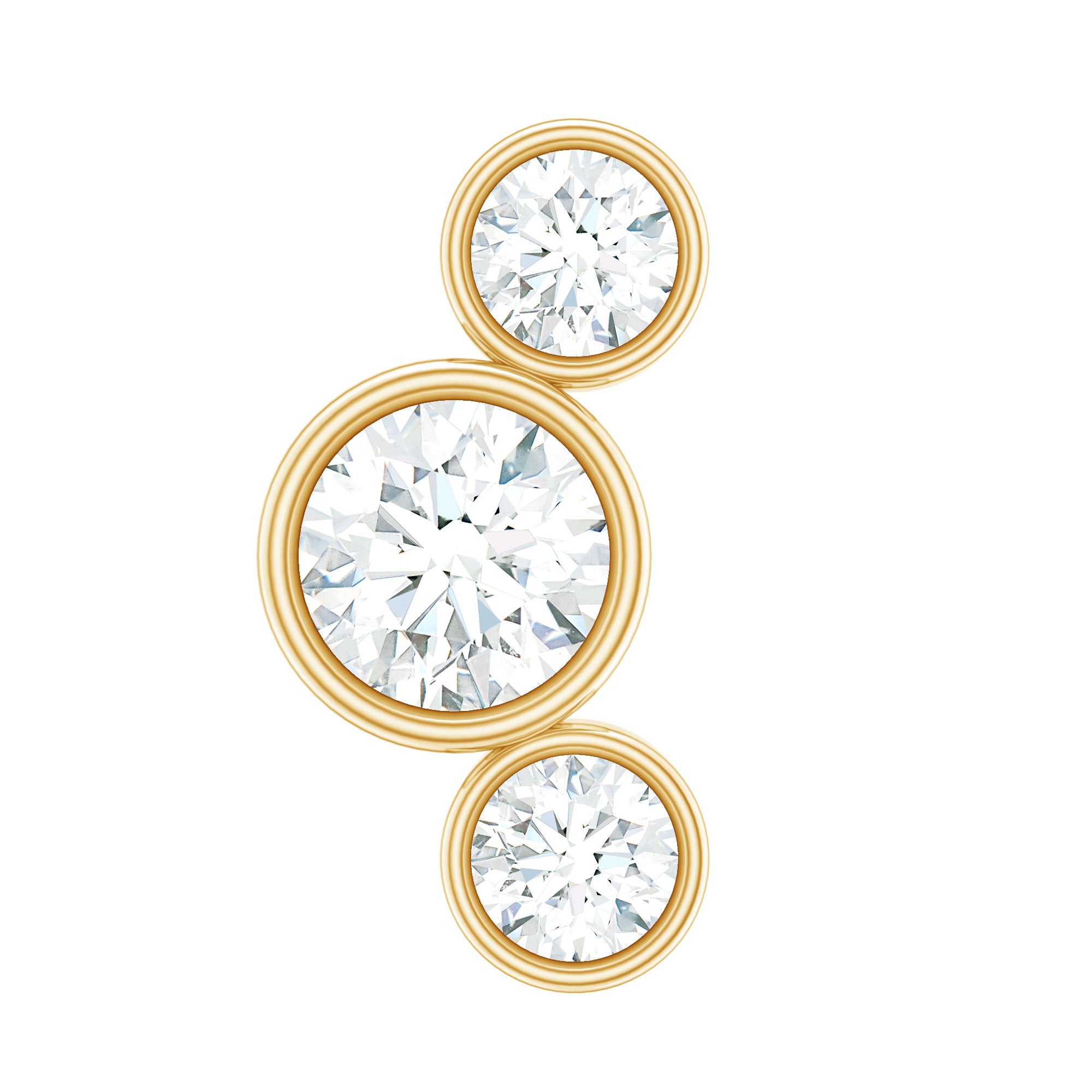 Bezel Set Diamond Three Stone Earring for Helix Piercing