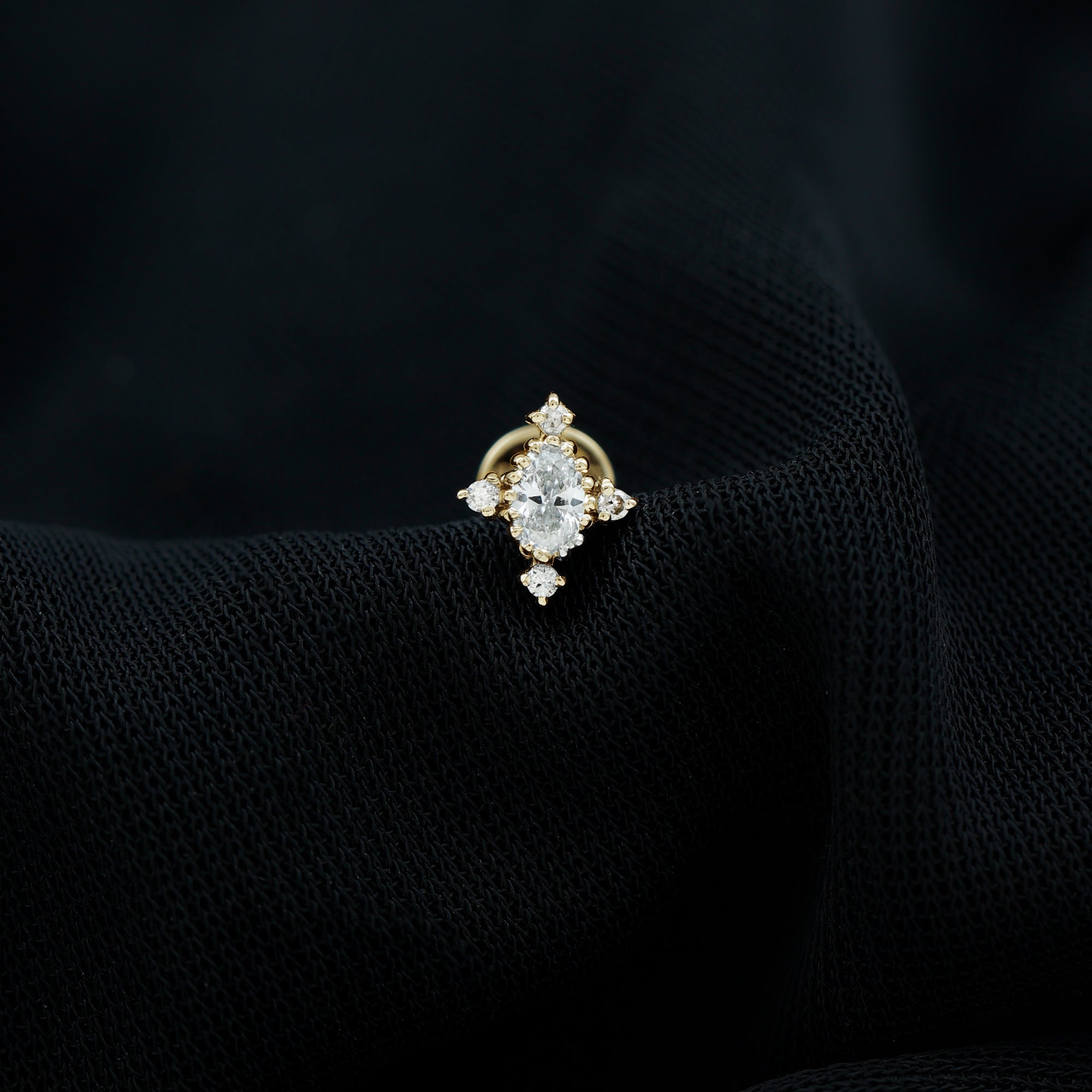 Vintage Inspired Oval Diamond Cartilage Earring Natural - ( HI-SI ) - Rosec Jewels