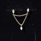 Marquise Diamond Double Piercing Earring with Dangling Chain Natural - ( HI-SI ) - Rosec Jewels