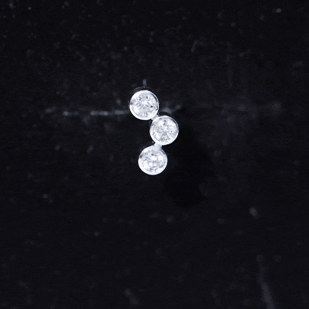 Three Diamond Curved Helix Earring in Bezel Setting Natural - ( HI-SI ) - Rosec Jewels