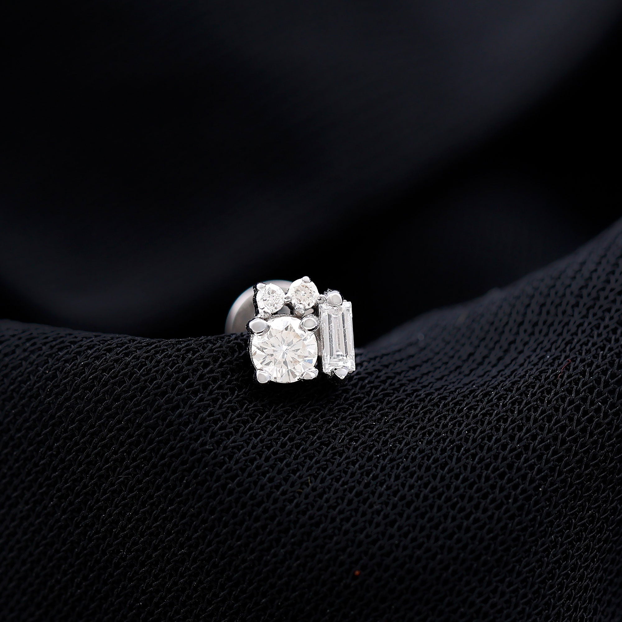Unique Diamond Cluster Earring for Conch Piercing Natural - ( HI-SI ) - Rosec Jewels