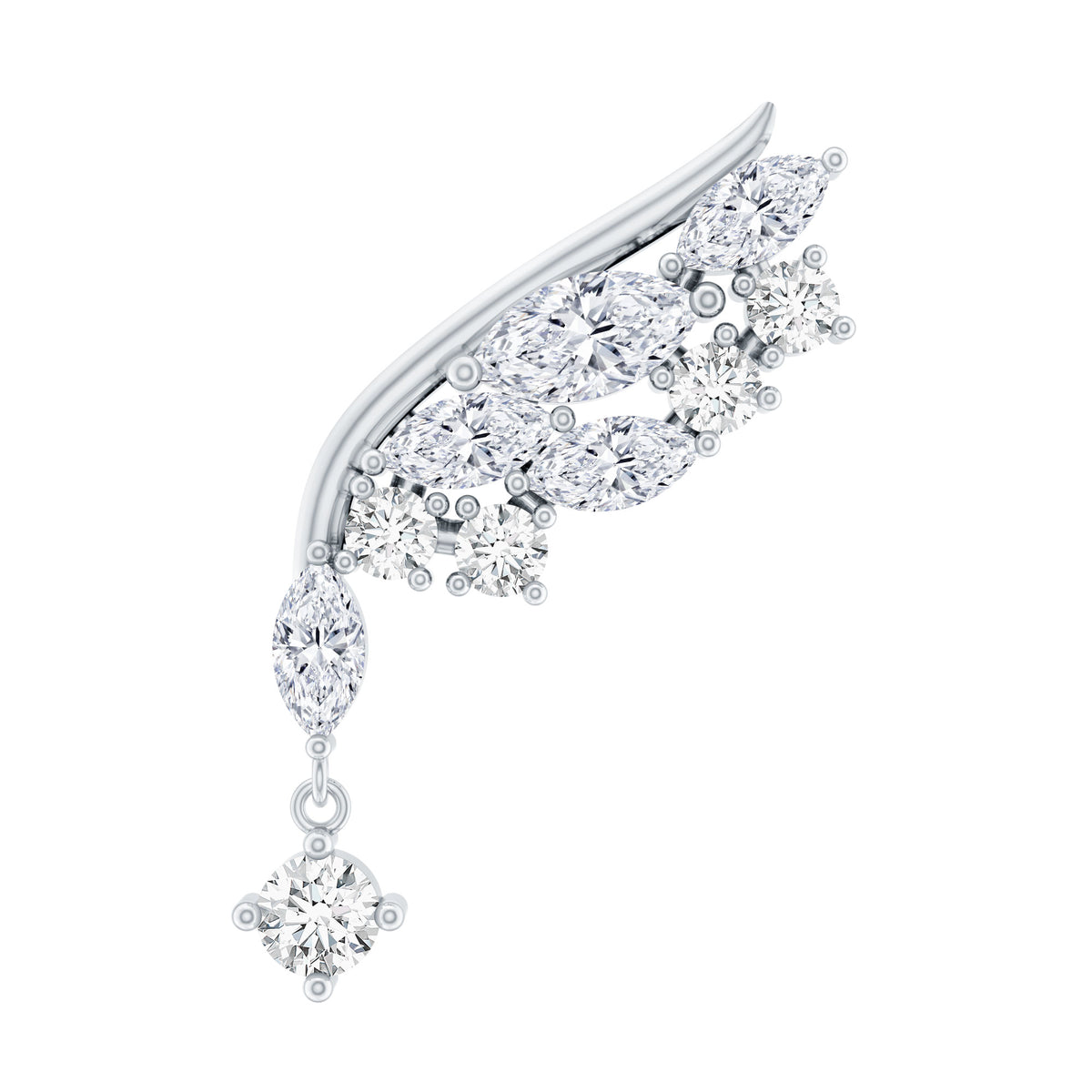 Brilliant Cut Diamond Wing Helix Drop Earring with Flat Back Natural - ( HI-SI ) - Rosec Jewels