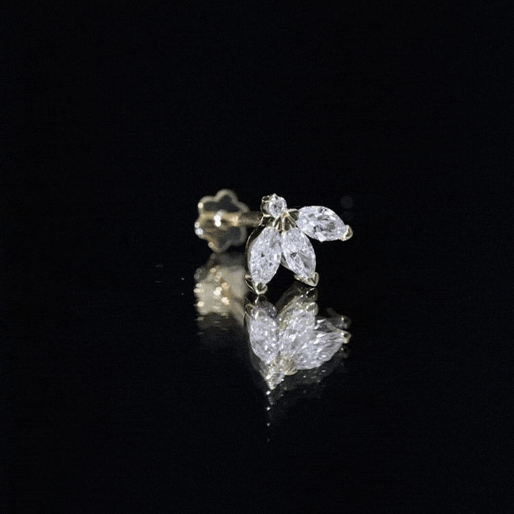 Marquise Cut Diamond Lotus Flower Earring for Cartilage Piercing Natural - ( HI-SI ) - Rosec Jewels