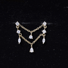 Real Diamond Double Chain Earring for Cartilage Piercing Natural - ( HI-SI ) - Rosec Jewels