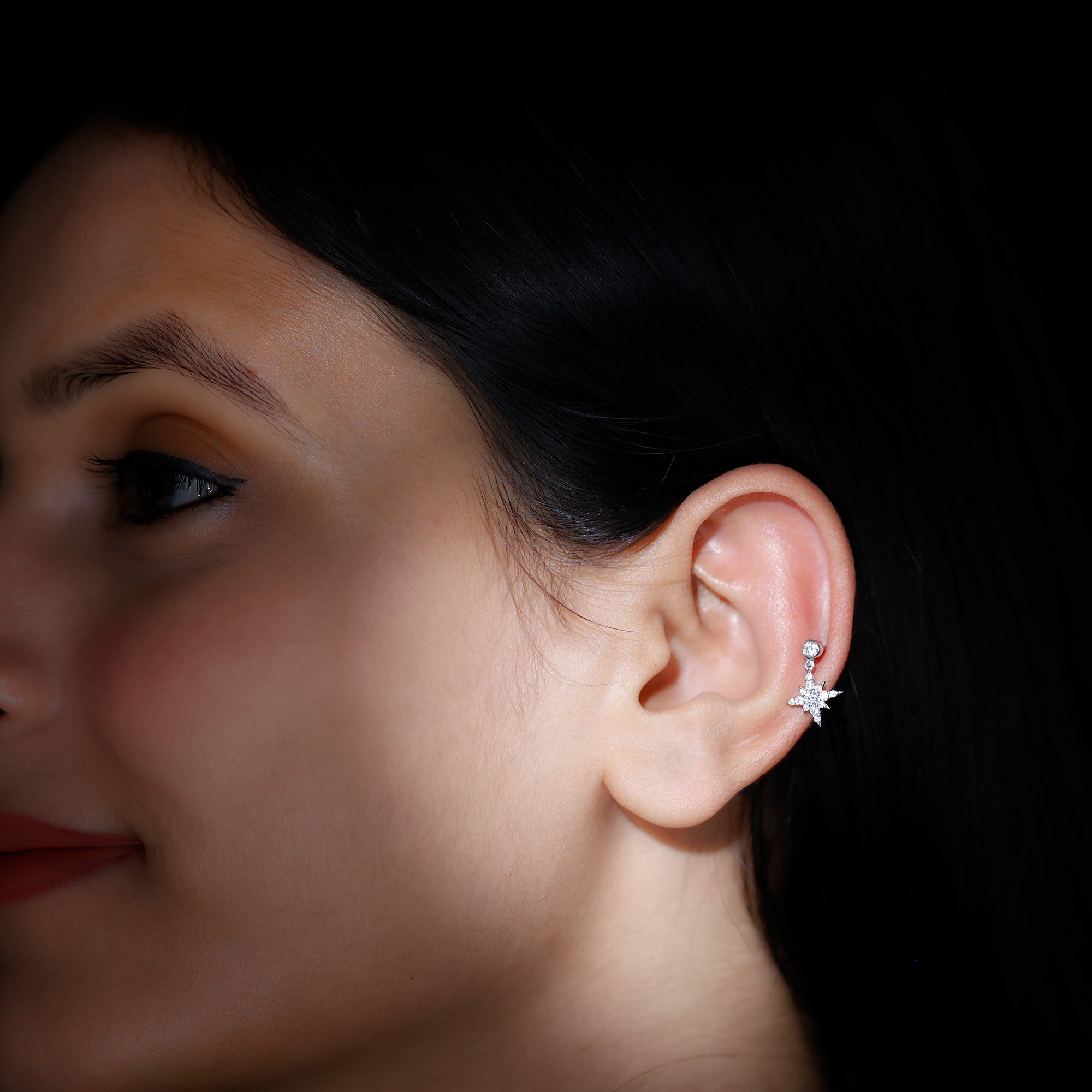 Certified Diamond Starburst Drop Earring for Helix Piercing Lab - ( EF-VS ) - Rosec Jewels