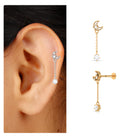 Diamond Moon Chain Earring for Helix Piercing Lab - ( EF-VS ) - Rosec Jewels