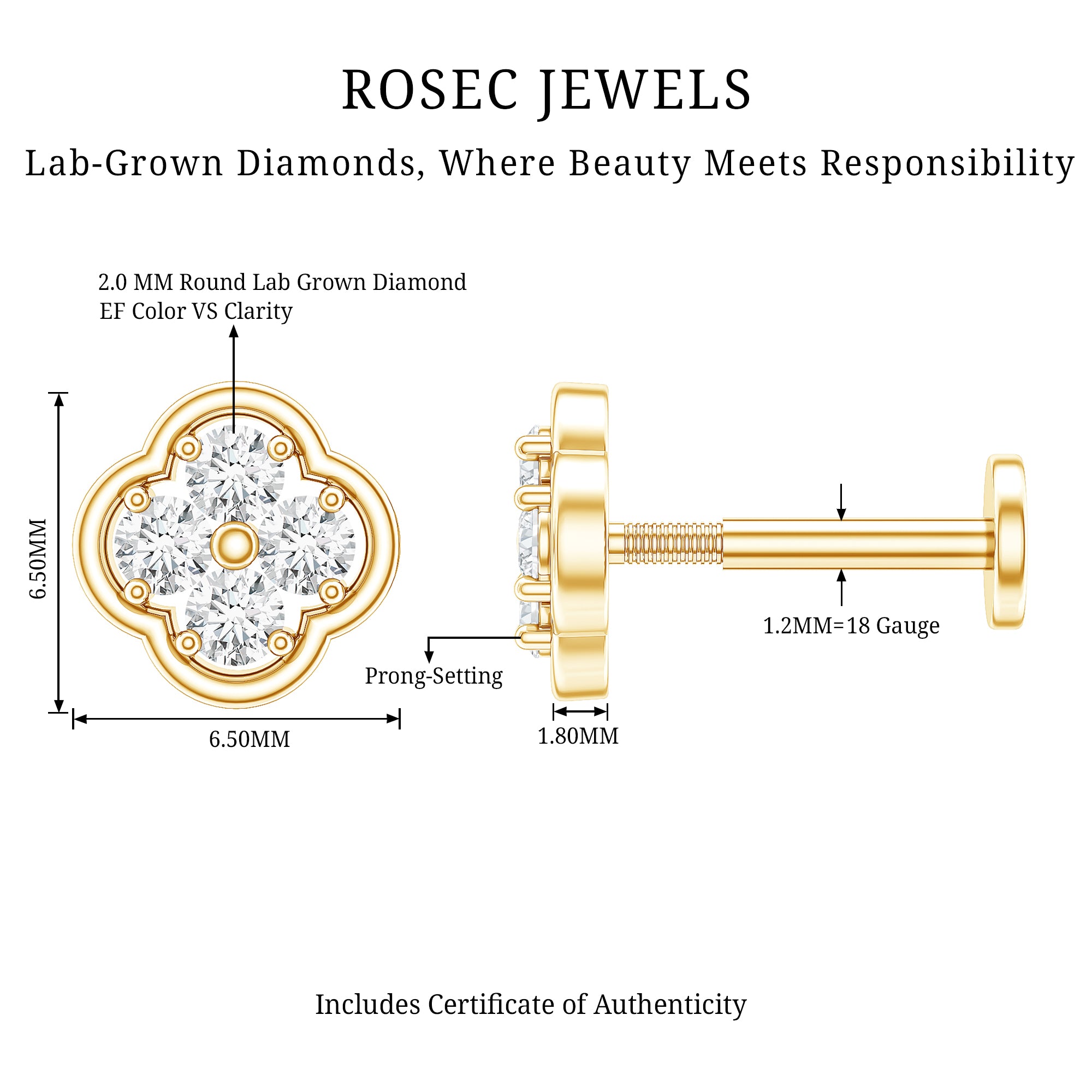 Diamond Flower Cluster Earring for Helix Piercing Lab - ( EF-VS ) - Rosec Jewels