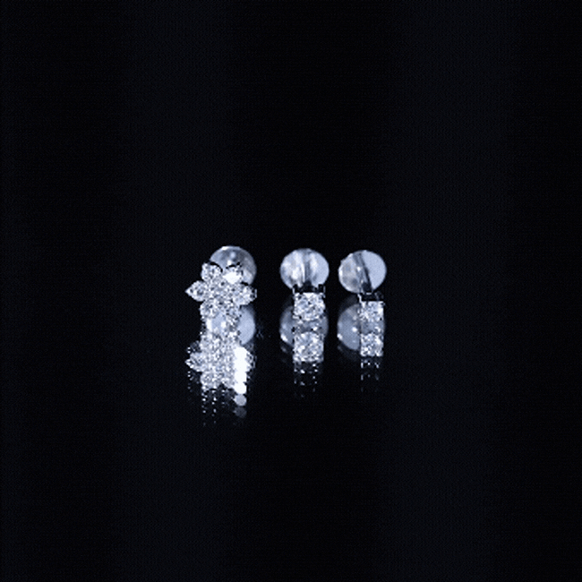 Certified Diamond Flower Helix Earring Set of 3 Lab - ( EF-VS ) - Rosec Jewels
