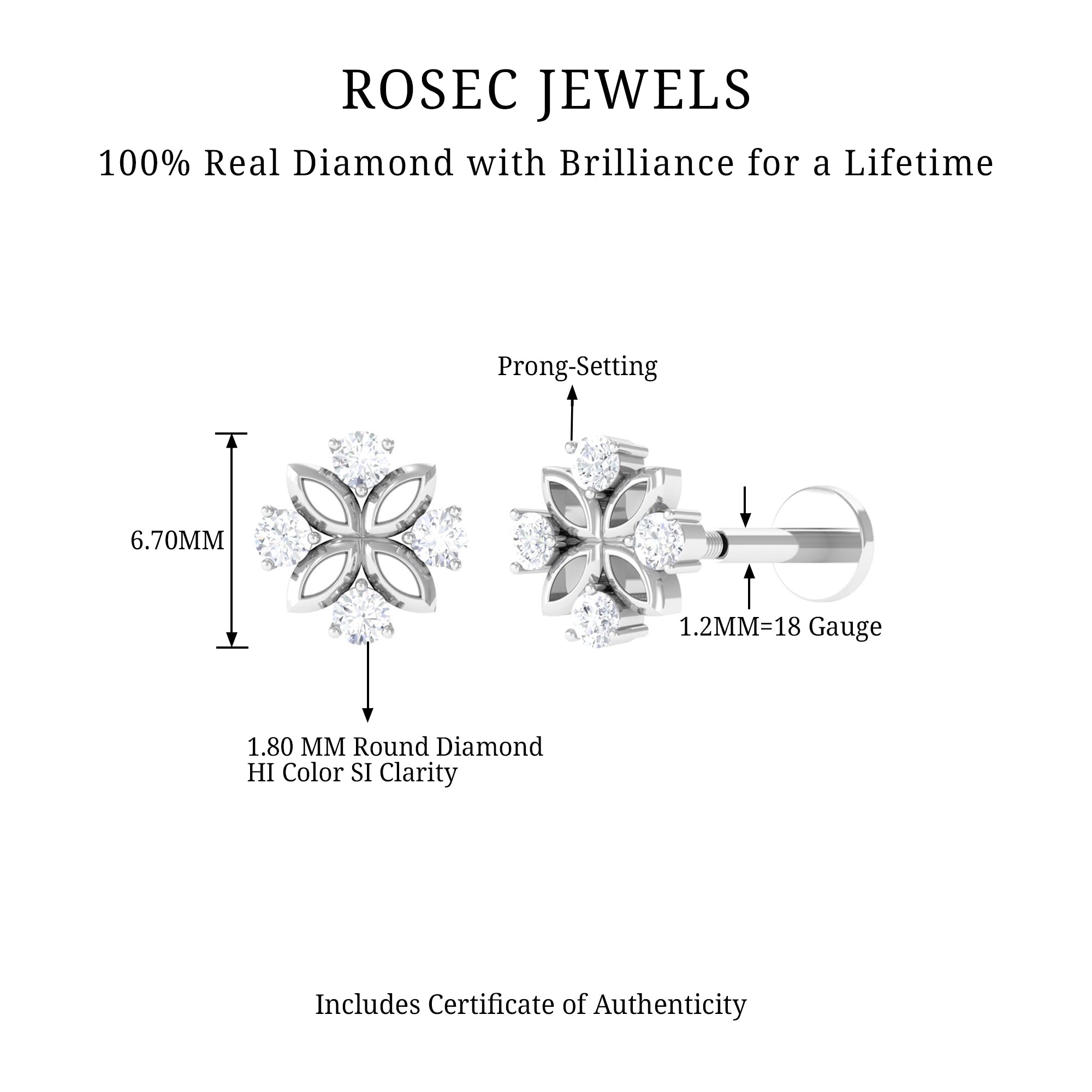 Rosec Jewels-Nature Inspired Certified Diamond Flower Earring for Helix Piercing