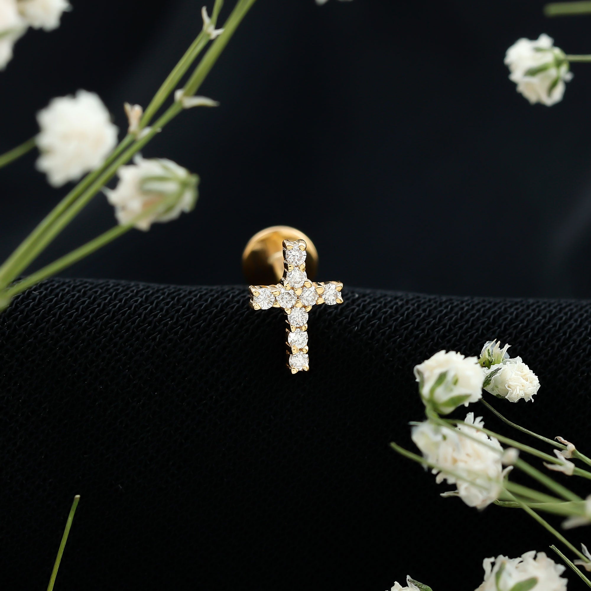 Minimalist Diamond Cross Cartilage Earring Lab - ( EF-VS ) - Rosec Jewels