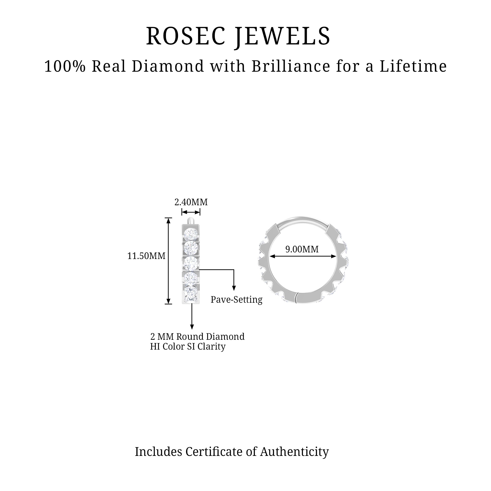 Certified Diamond Helix Huggie Hoop Earring Lab - ( EF-VS ) - Rosec Jewels