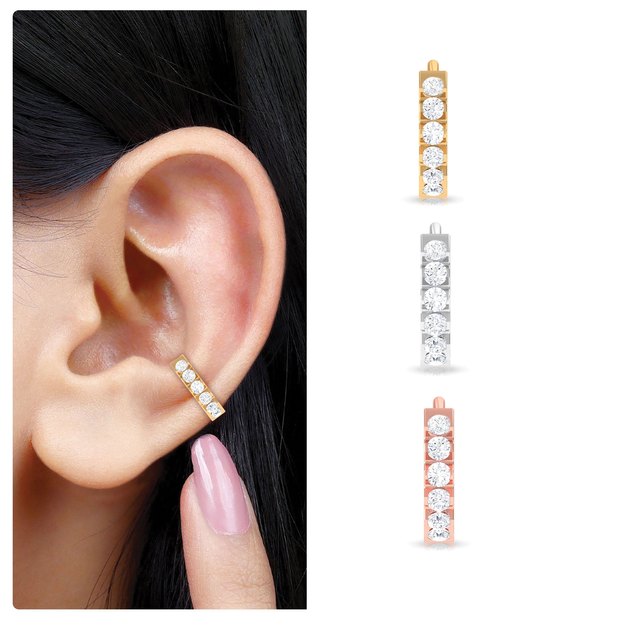 Certified Diamond Helix Huggie Hoop Earring Lab - ( EF-VS ) - Rosec Jewels