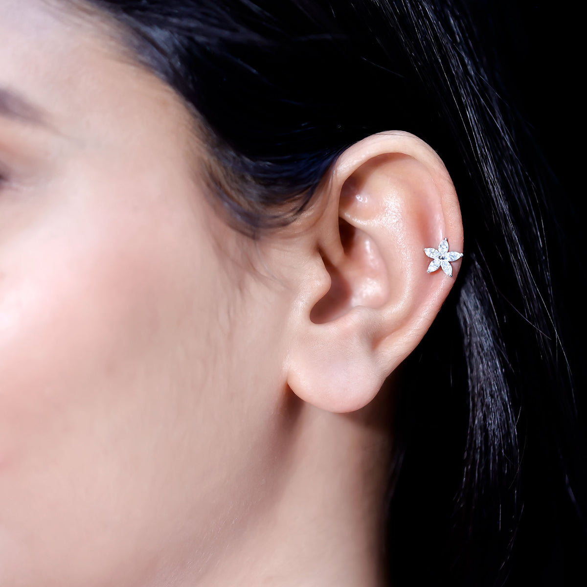 Marquise Diamond Floral Upper Lobe Earring Lab - ( EF-VS ) - Rosec Jewels