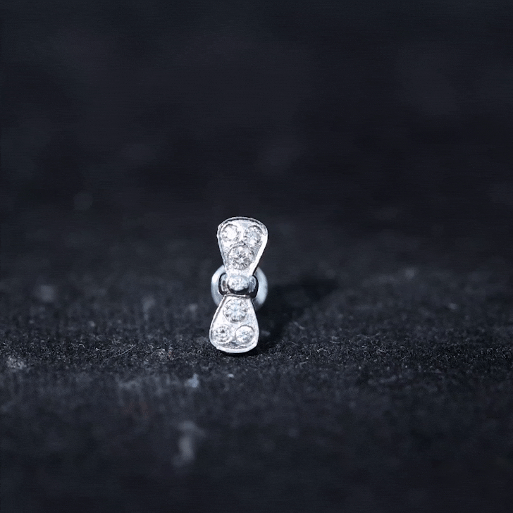 Diamonds Bow Cartilage Piercing Earring Lab - ( EF-VS ) - Rosec Jewels