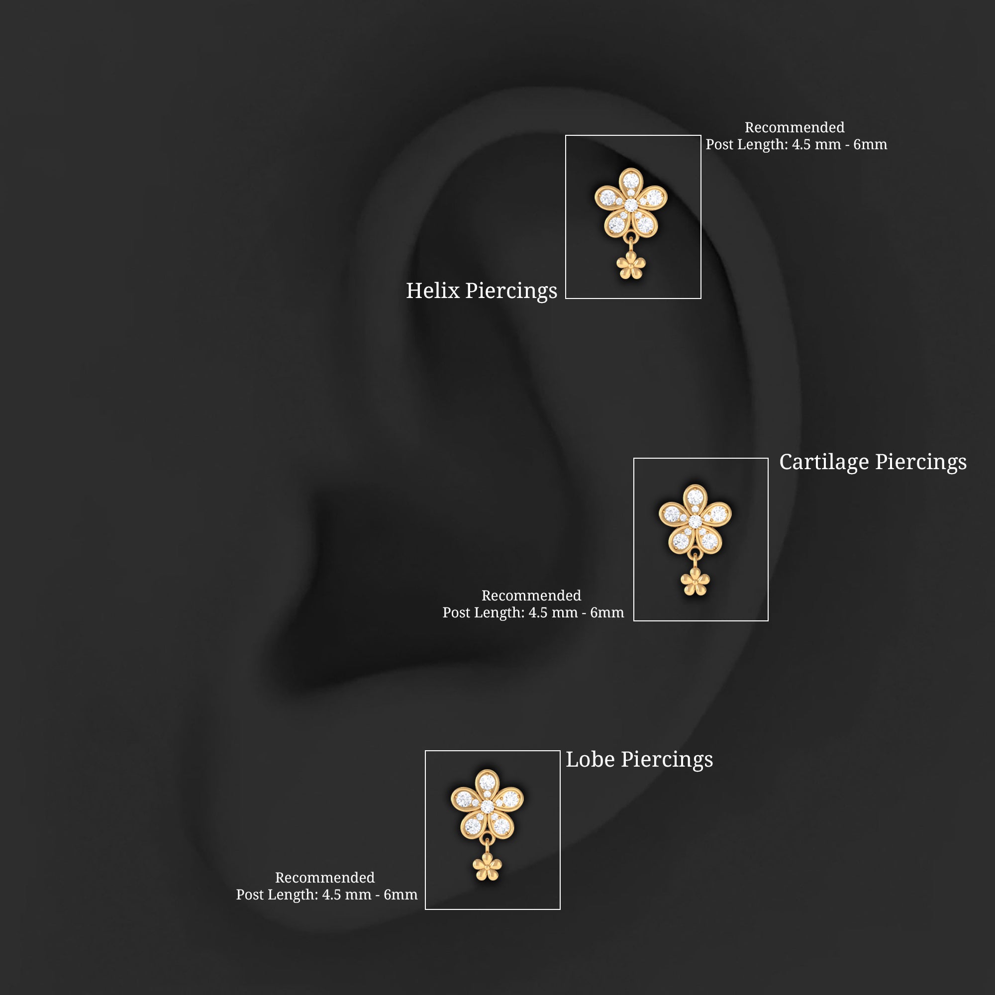 Rosec Jewels-Certified Diamond Flower Helix Drop Earring