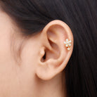 Rosec Jewels-Certified Diamond Flower Helix Drop Earring