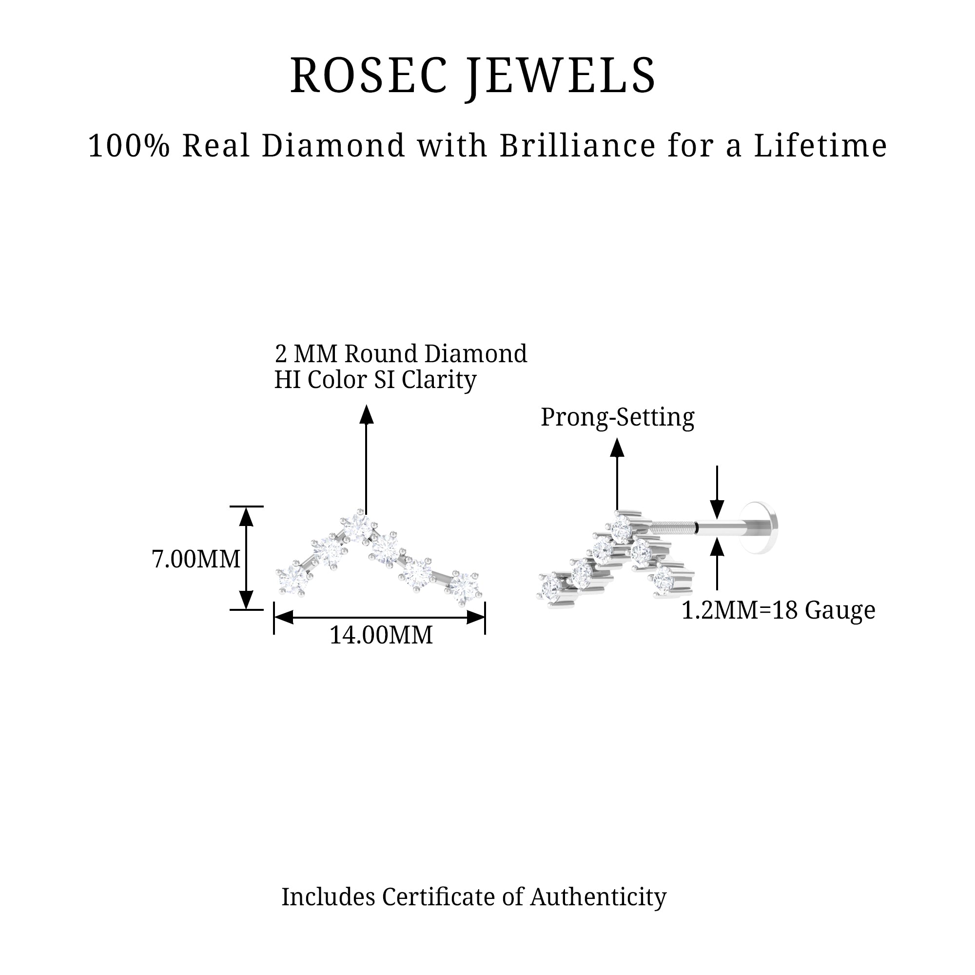Rosec Jewels-Diamond Pisces Zodiac Earring for Cartilage Piercing