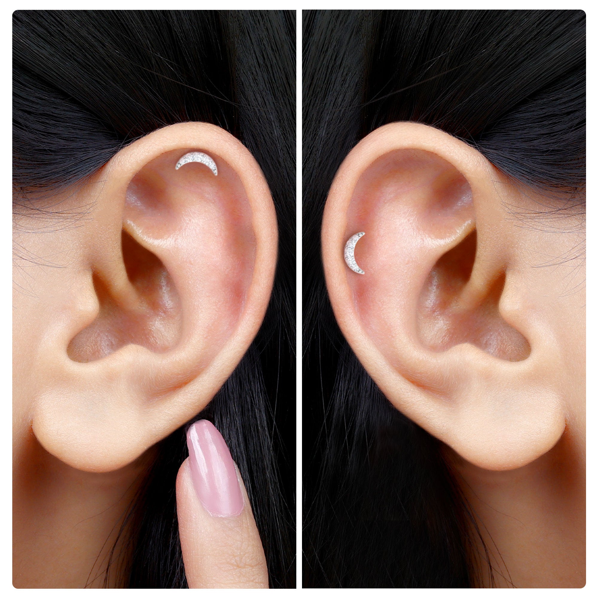 Natural Diamond Moon Earring for Cartilage Piercing Natural - ( HI-SI ) - Rosec Jewels