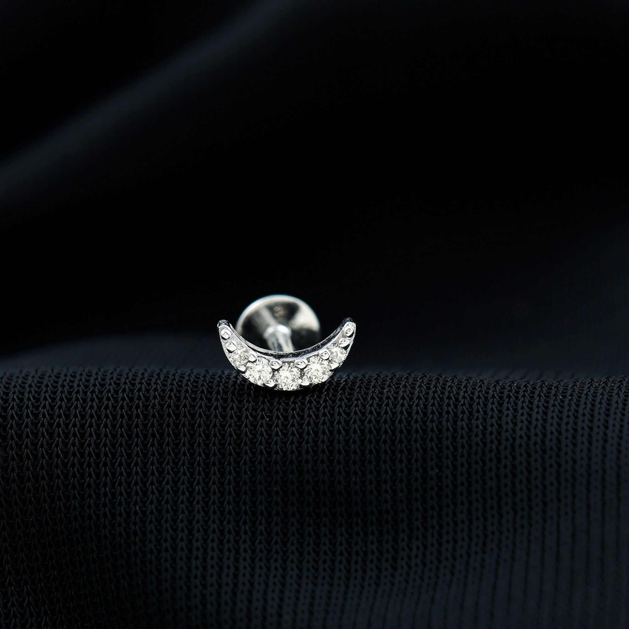 Natural Diamond Moon Earring for Cartilage Piercing Natural - ( HI-SI ) - Rosec Jewels
