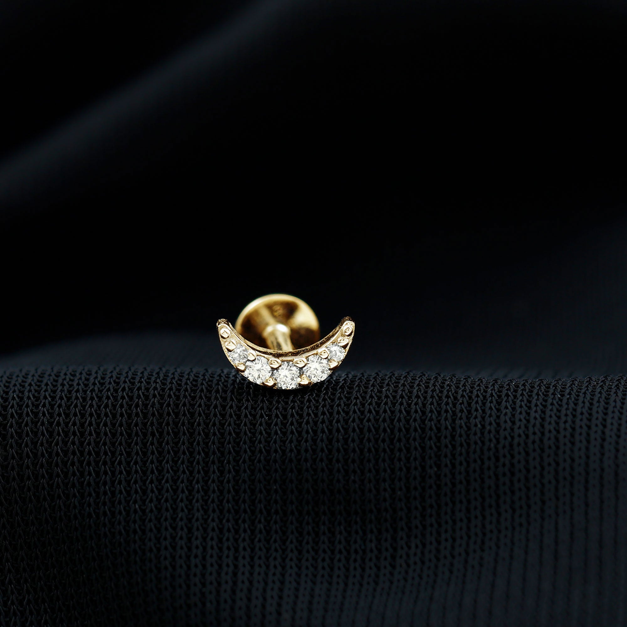 Natural Diamond Moon Earring for Cartilage Piercing Natural - ( HI-SI ) - Rosec Jewels