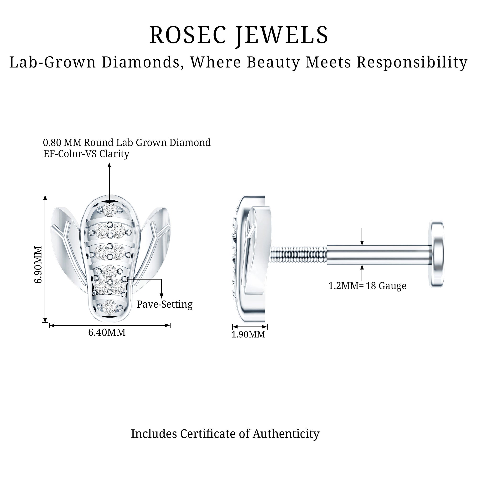 Diamond Bumblebee Earring for Helix Piercing Lab - ( EF-VS ) - Rosec Jewels