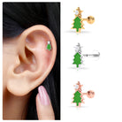 Real Diamond Green Enamel Christmas Tree Cartilage Earring Natural - ( HI-SI ) - Rosec Jewels
