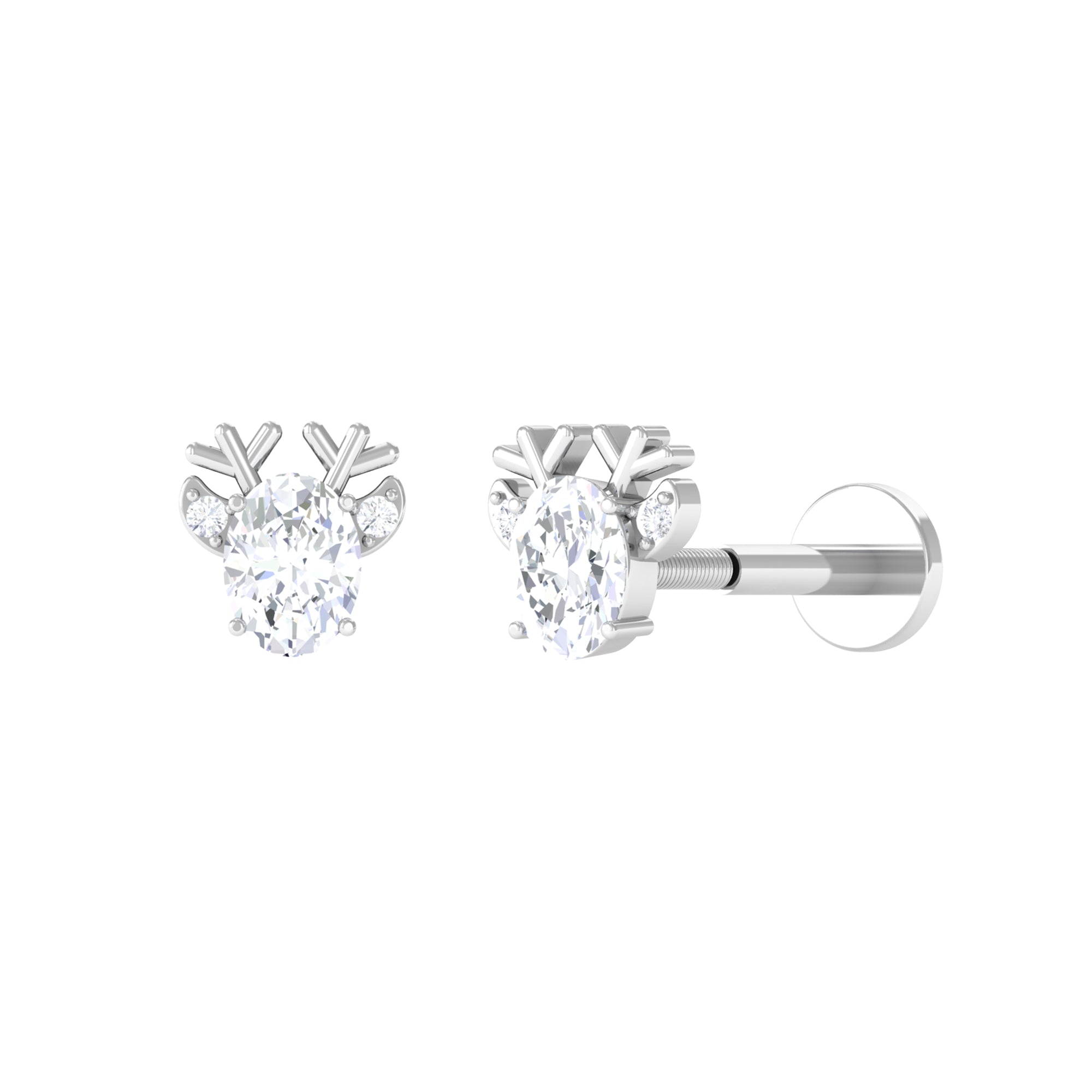 Christmas Oval Moissanite Solitaire Reindeer Earring Moissanite - ( D-VS1 ) - Color and Clarity - Rosec Jewels