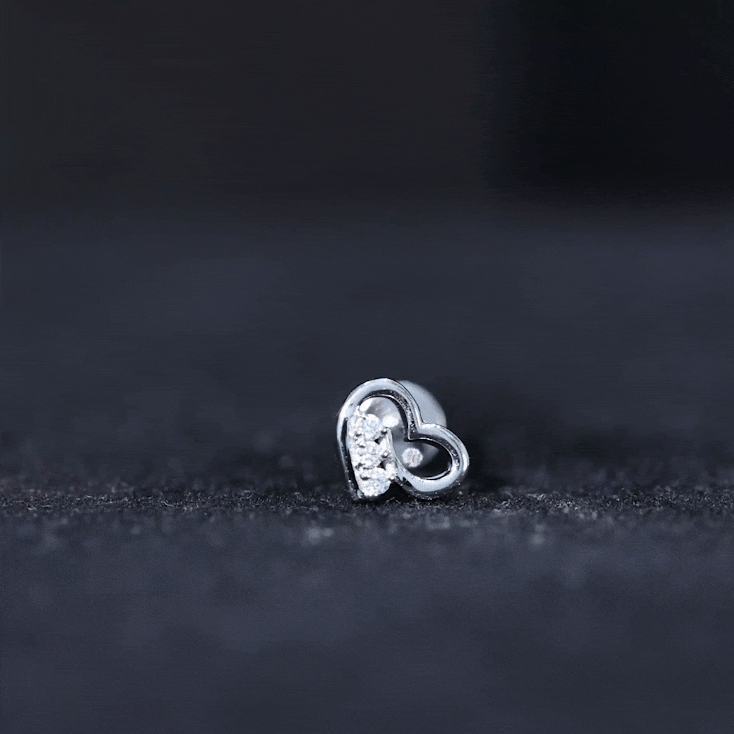 Real Diamond Cute Heart Earring for Helix Piercing Natural - ( HI-SI ) - Rosec Jewels