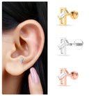 Baguette Diamond Minimal Tragus Earring in Bar Setting Natural - ( HI-SI ) - Rosec Jewels