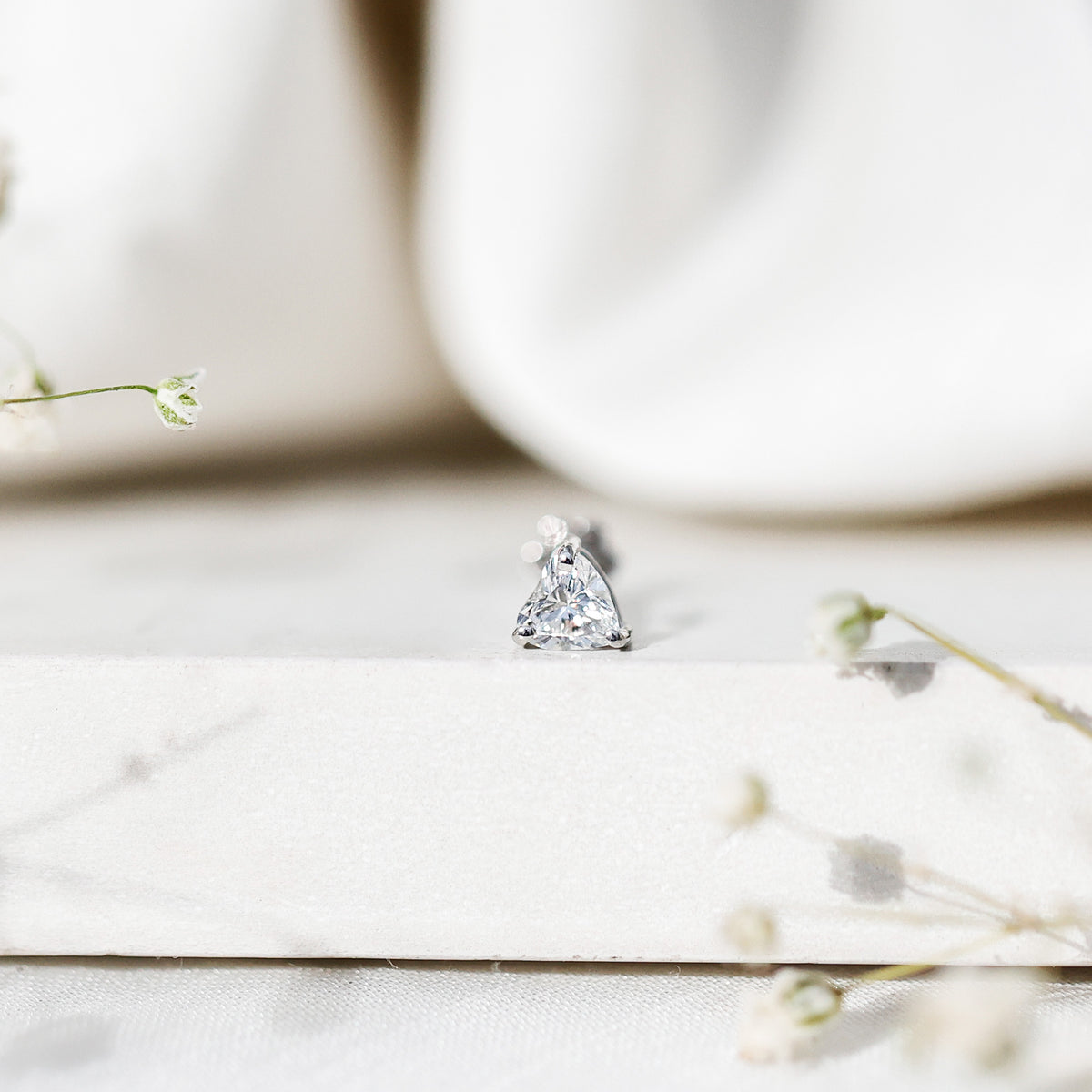 Solitaire Diamond Heart Earring with Flat Back Natural - ( HI-SI ) - Rosec Jewels