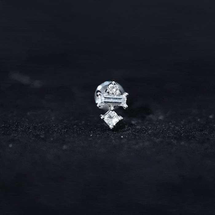Genuine Diamond Three Stone Earring for Tragus Piercing Natural - ( HI-SI ) - Rosec Jewels