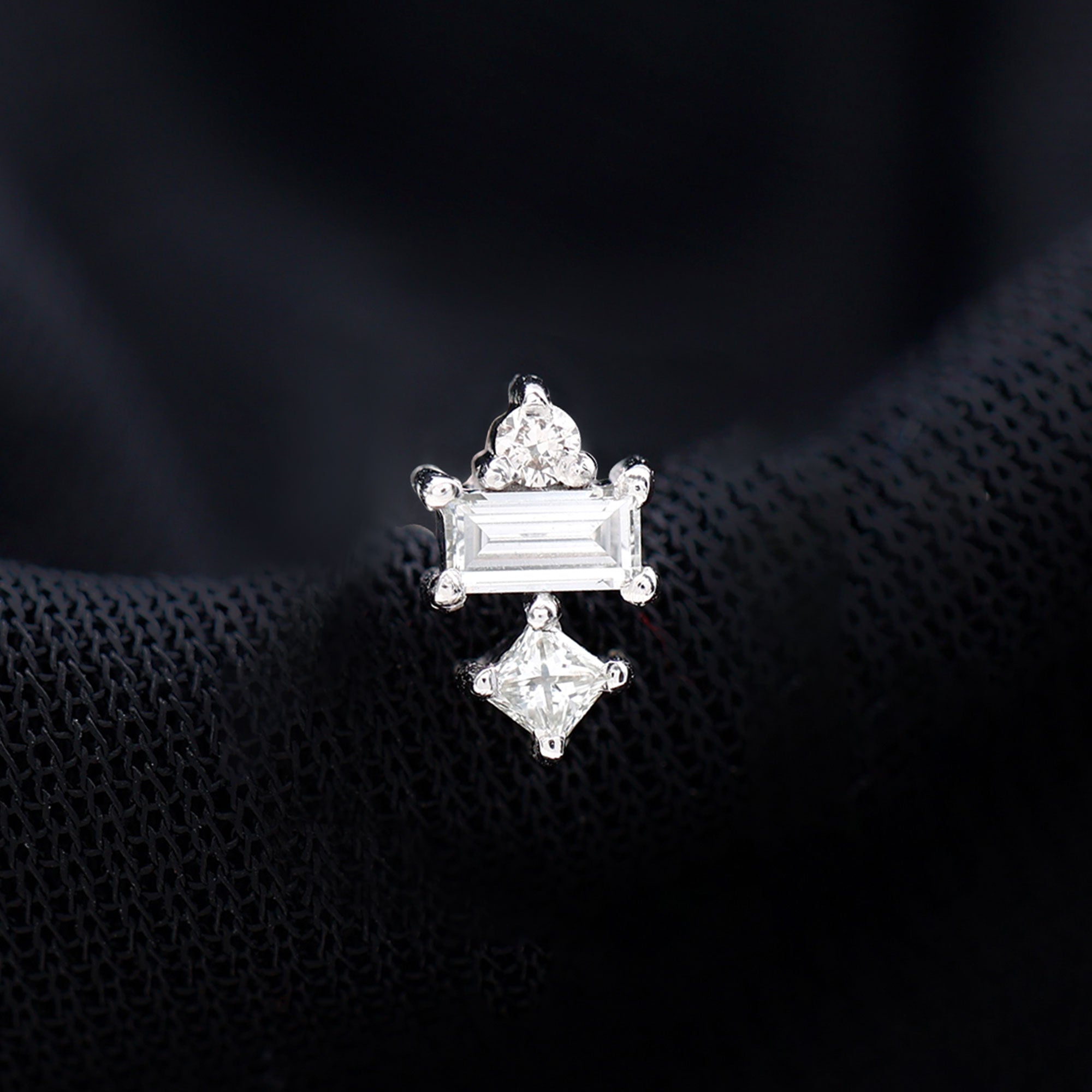 Genuine Diamond Three Stone Earring for Tragus Piercing Natural - ( HI-SI ) - Rosec Jewels
