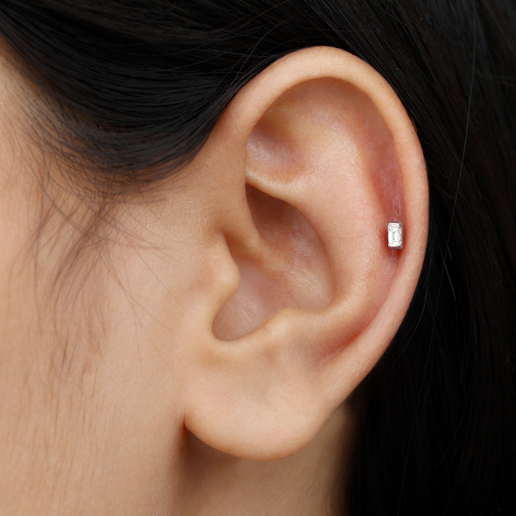 Solitaire Baguette Diamond Earring for Tragus Piercing Natural - ( HI-SI ) - Rosec Jewels