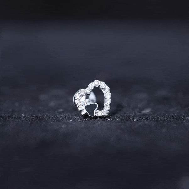 Sparkling Diamond Dog Paw Heart Earring with Black Enamel Natural - ( HI-SI ) - Rosec Jewels