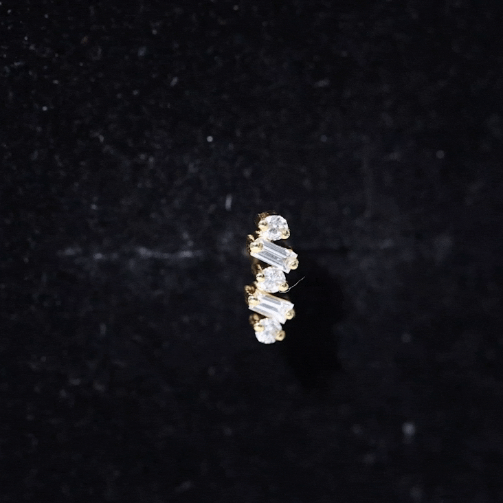 Baguette Shape Diamond Cartilage Piercing Earring Natural - ( HI-SI ) - Rosec Jewels