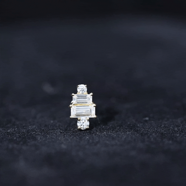 Double Baguette Diamond Cartilage Piercing Earring Natural - ( HI-SI ) - Rosec Jewels