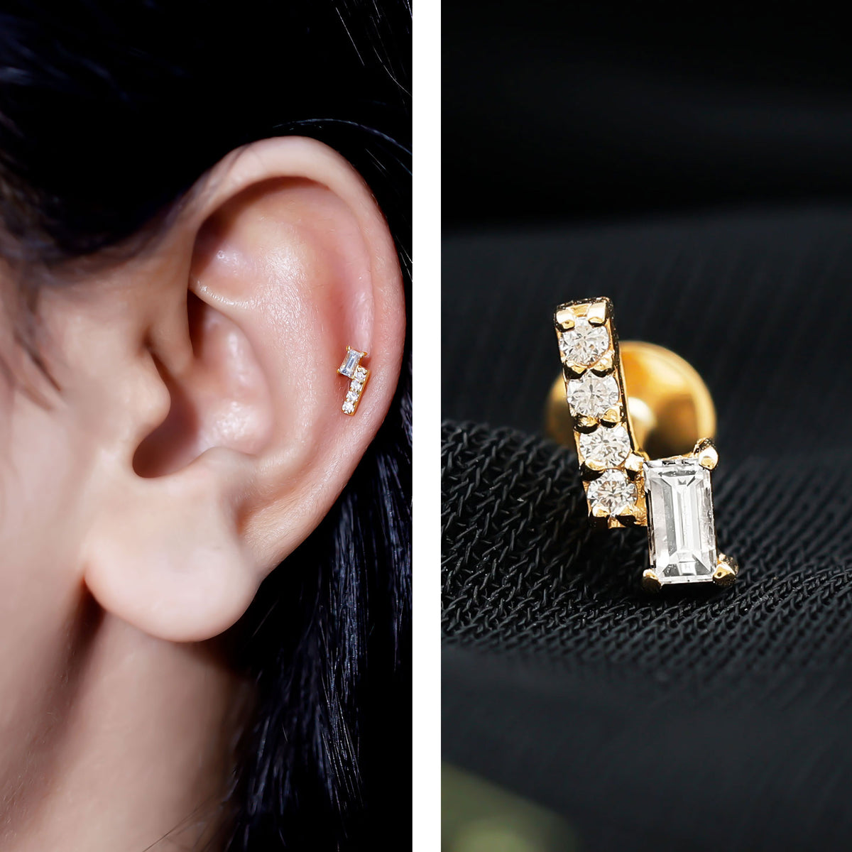 Minimalist Diamond Tragus Piercing Earring Natural - ( HI-SI ) - Rosec Jewels