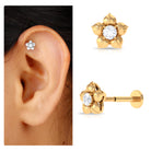 Minimal Diamond Flower Earring for Helix Piercing Natural - ( HI-SI ) - Rosec Jewels