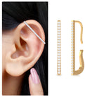 Pave Set Diamond Bar Ear Cuff No Piercing Natural - ( HI-SI ) - Rosec Jewels